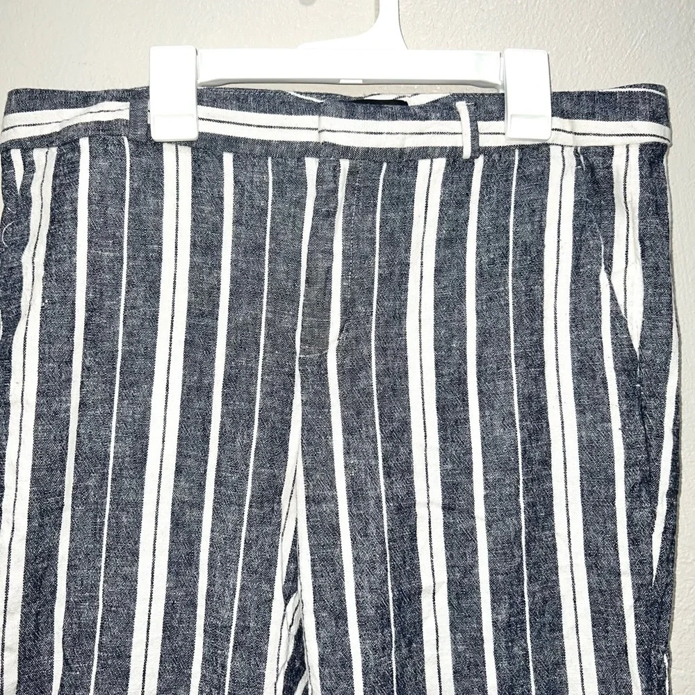 Banana Republic Avery Blue White Linen Blend Ankle Crop Pants